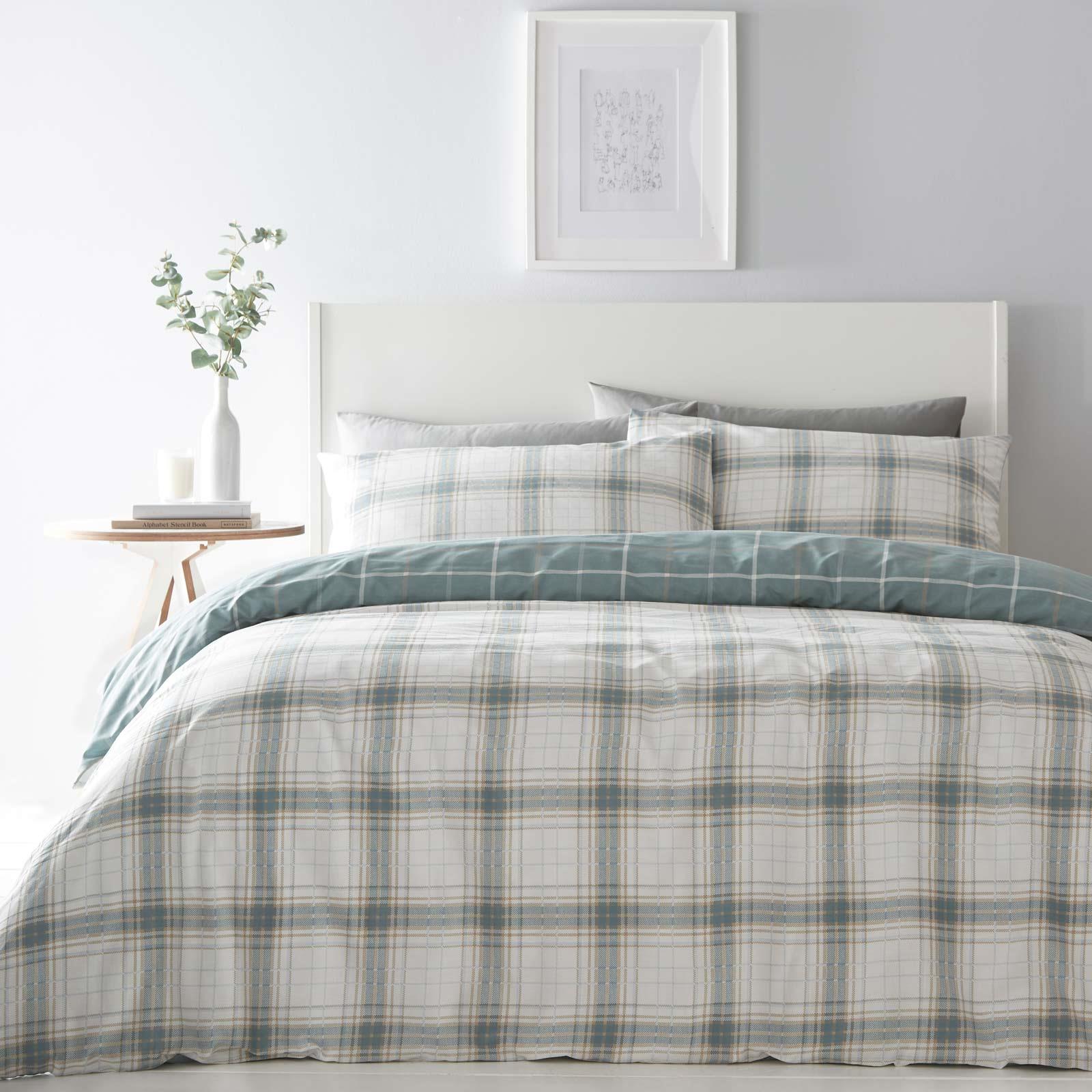 Duck Egg Duvet Covers Tartan Reversible Checked Blue Quilt Cover