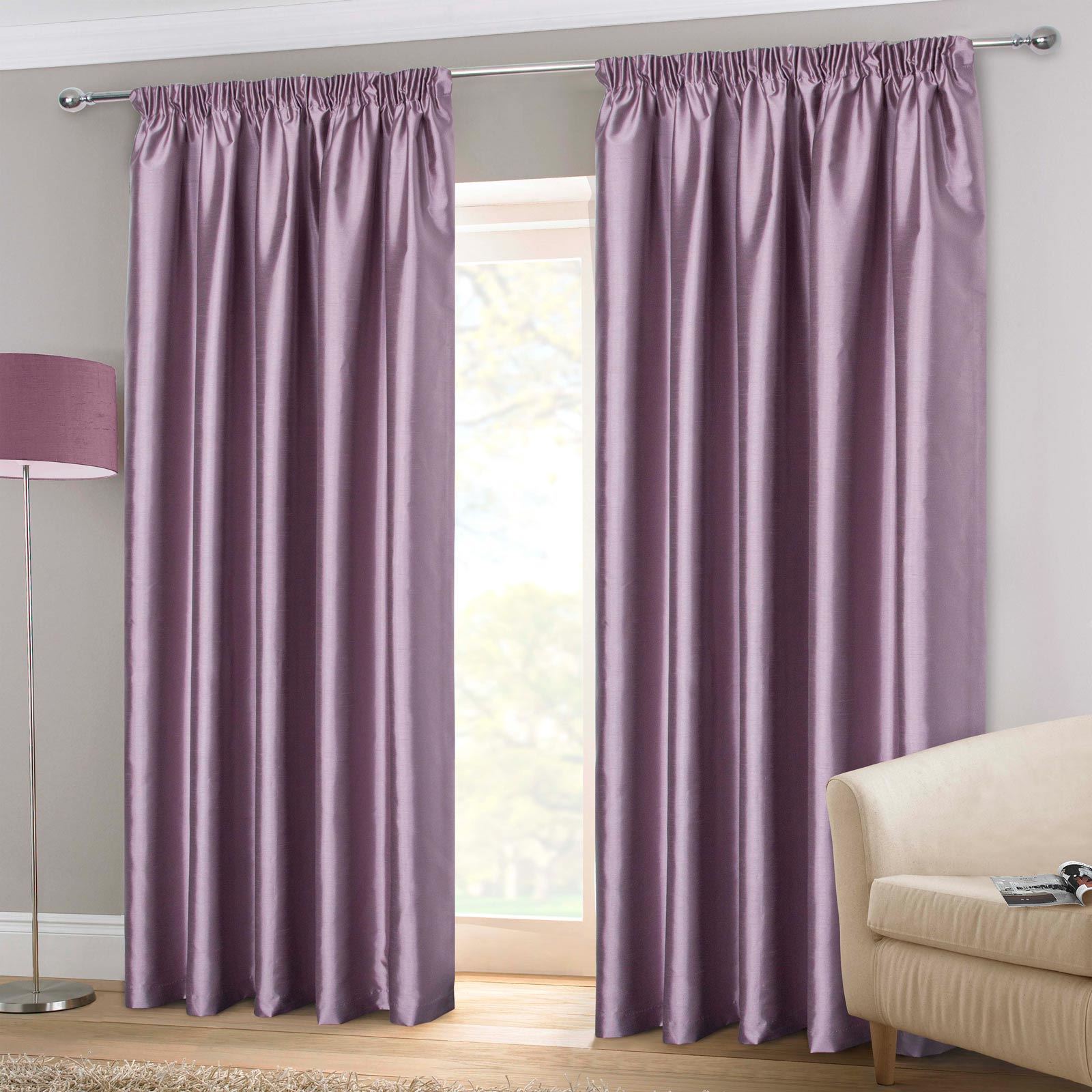 Lilac Tape Top Curtains Purple Faux Silk Readymade 3" Pencil Pleat