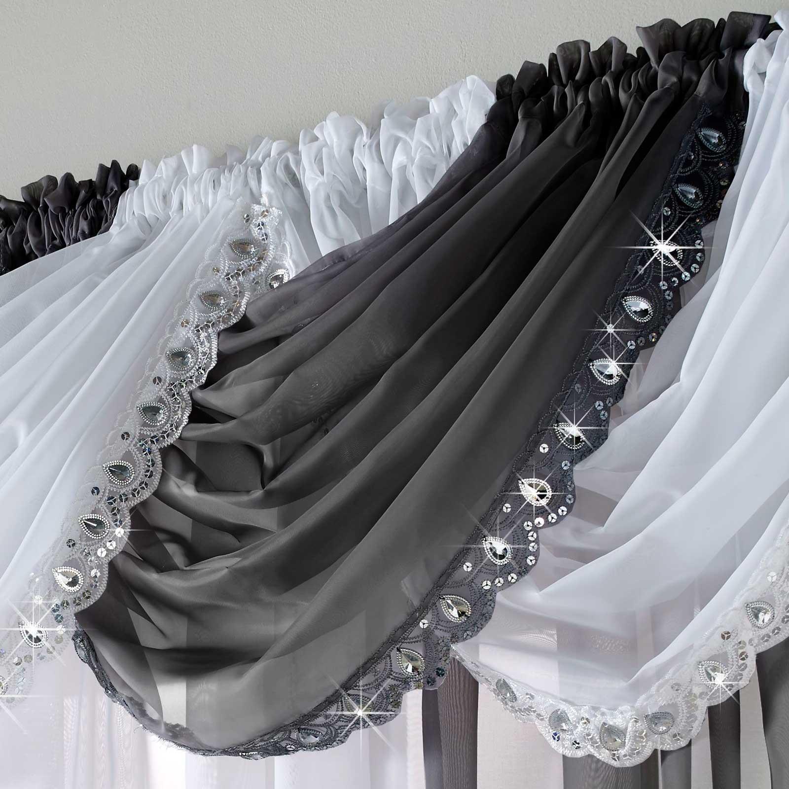 Jewelled Voile Swags Crystal Bling Gem Trim Sparkle Valance Pelmet