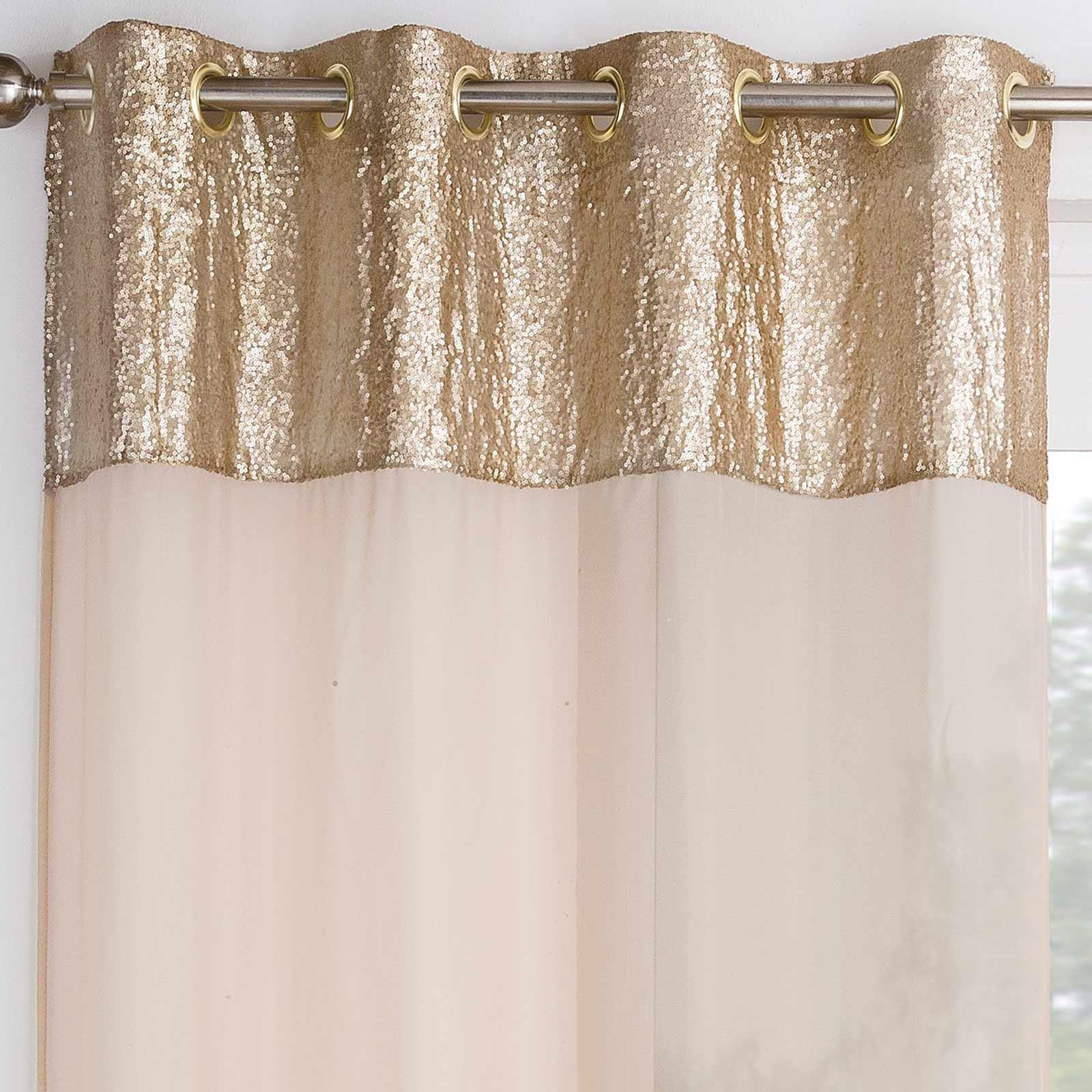 Gold Voile Panel Sequin Sparkle Bling Sheer Eyelet Curtains Voiles