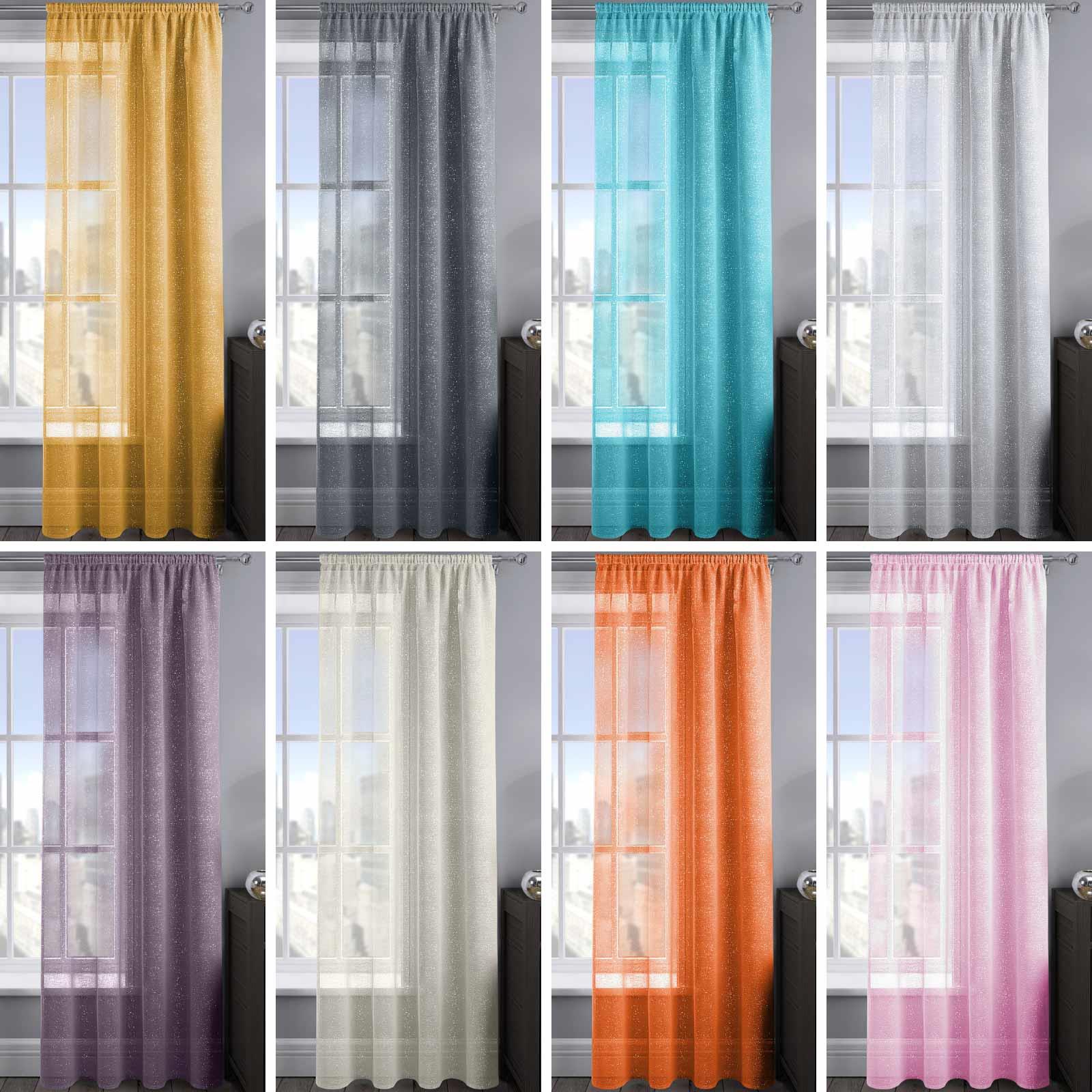 Voile Curtain Panels Metallic Shimmer Stripe Slot Top Curtains Rod