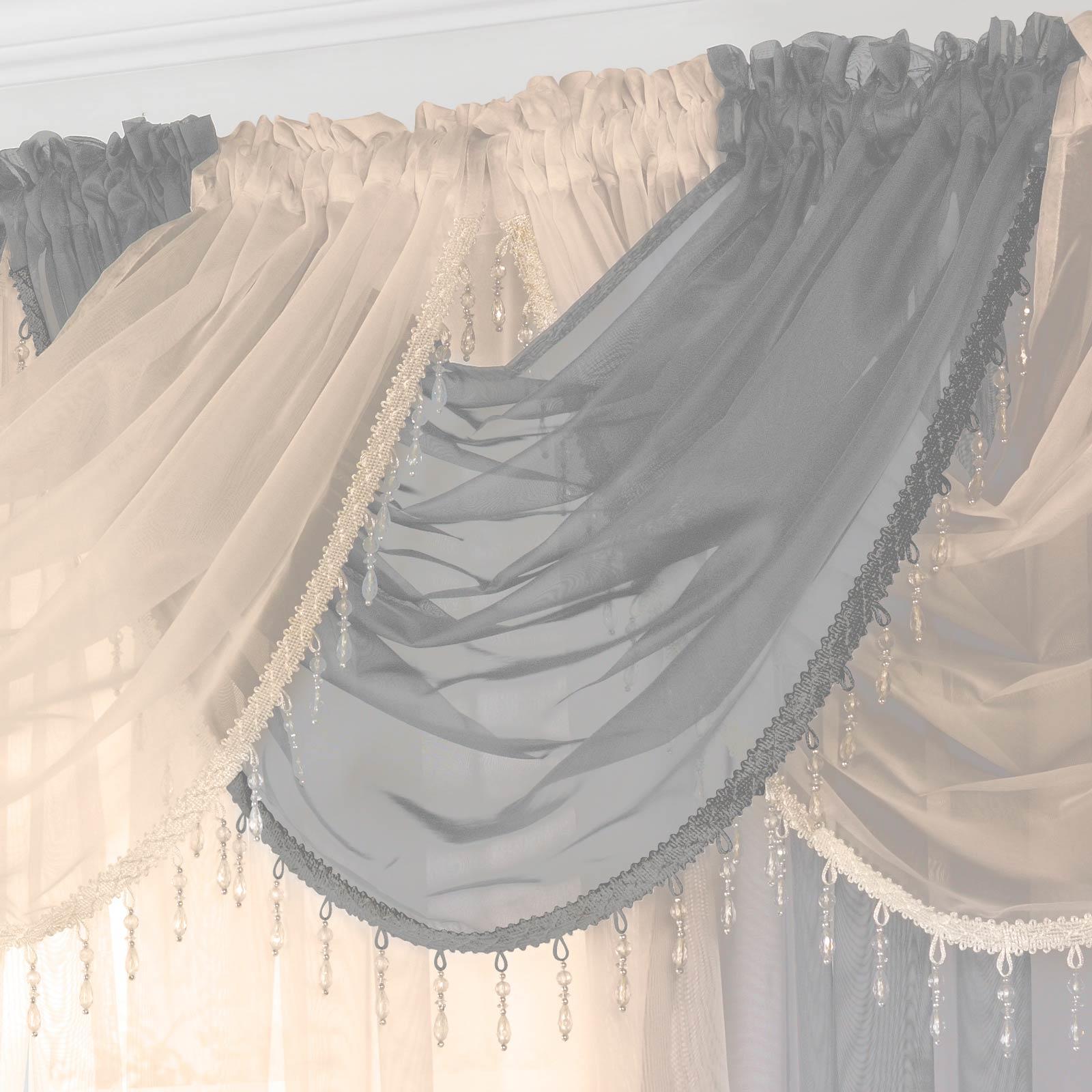 Beaded Voile Swags Plain Crystal Gem Trim Bling Beads Valance Pelmet