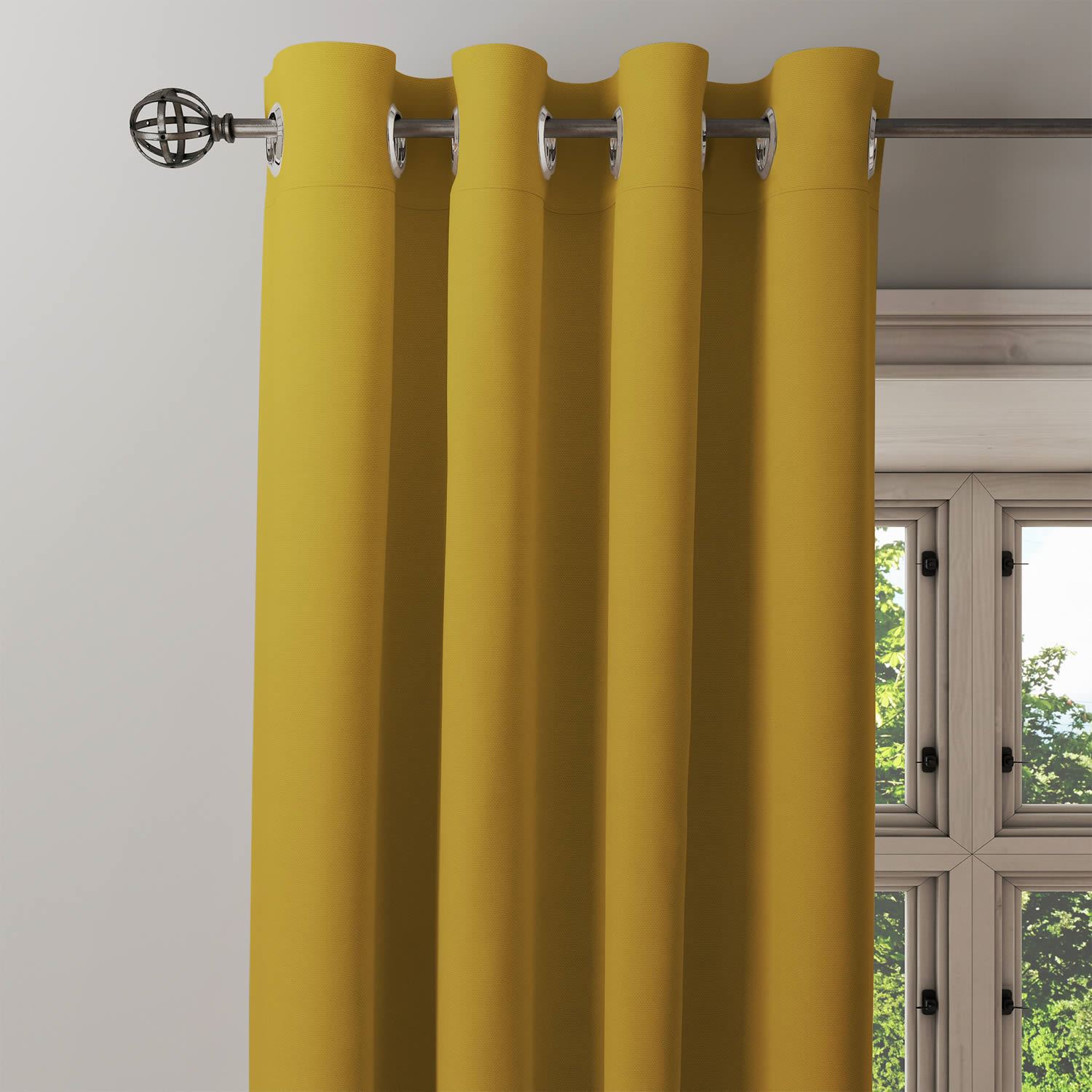 Mustard Eyelet Curtain Pairs Yellow Ochre Ring Top Lined Ready Made Curtains eBay