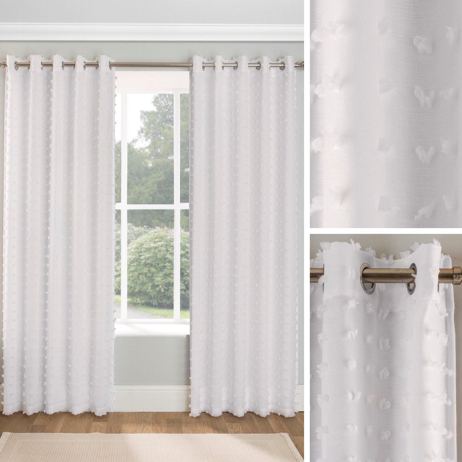 White Eyelet Curtains Pom Poms Aruba Lined Voiles Ring Top Curtain