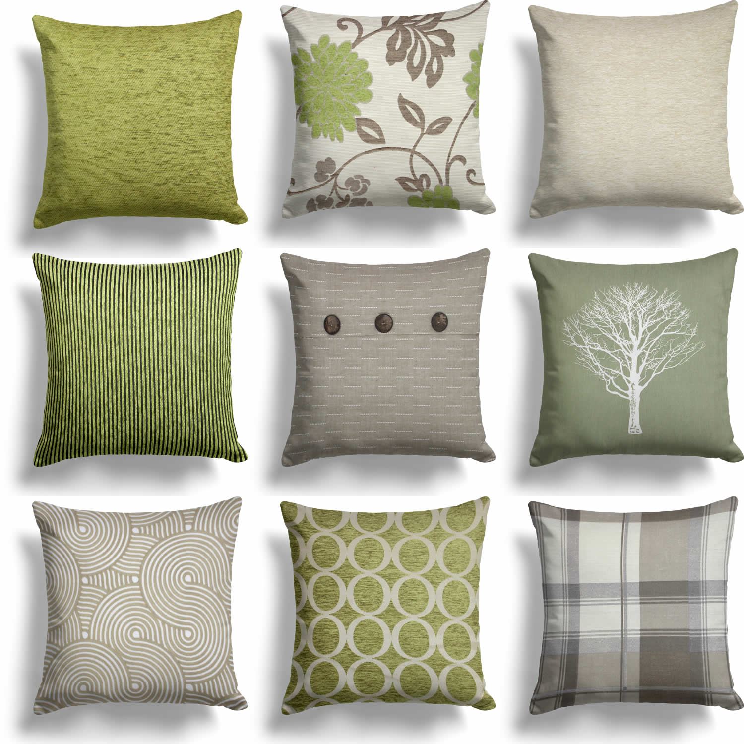 Green Lime Natural Cream Cushion Covers 18" x 18" (45cm x 45cm) Cover