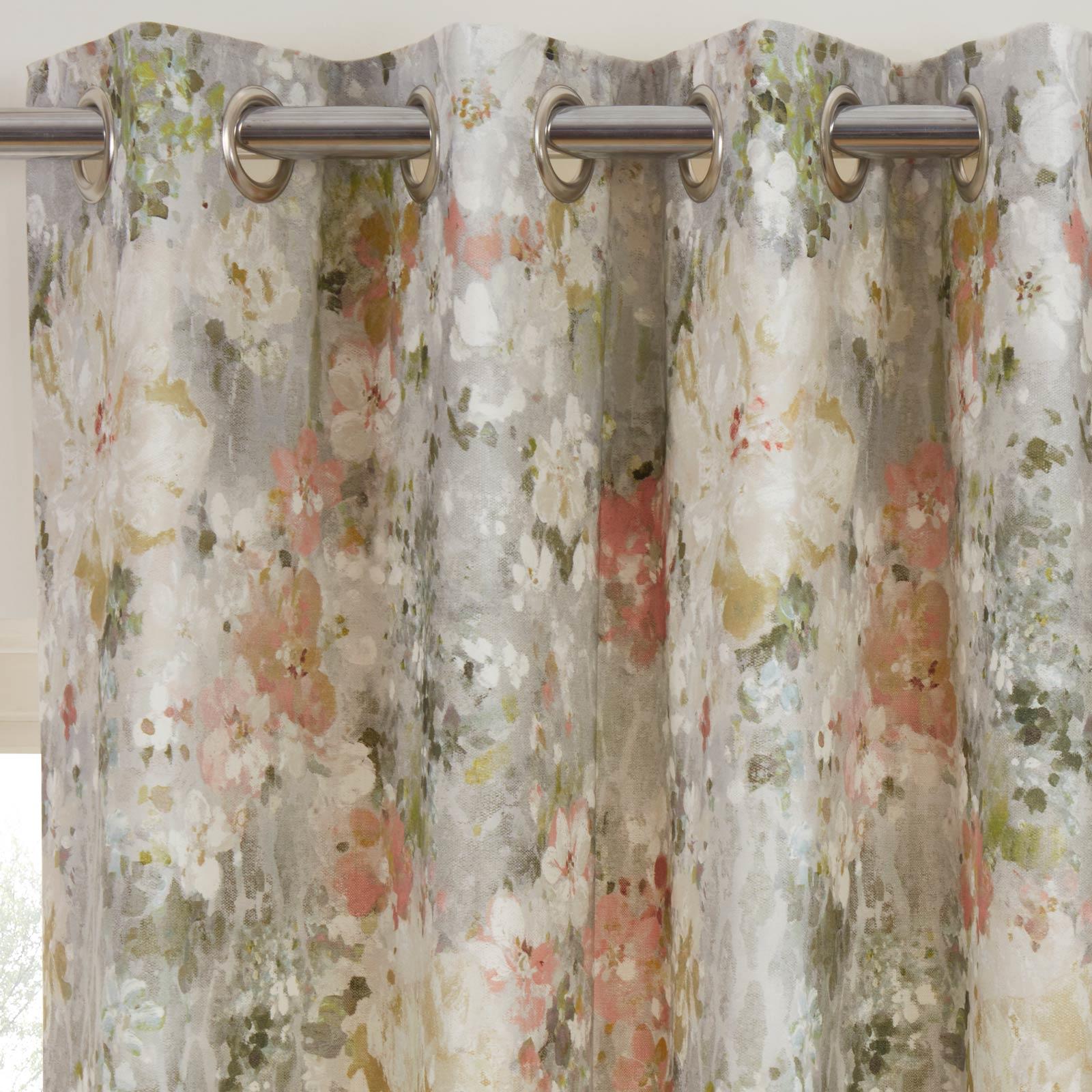 Natural Eyelet Curtains Blue Floral Watercolour Ready Made ...