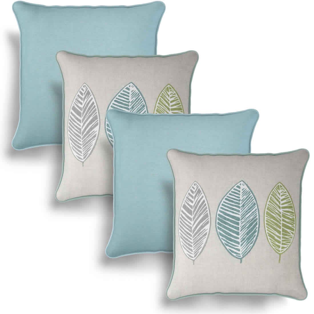 Set of 4 Cushion Covers Skandi Leaf & Plain Cotton Cushion Cover