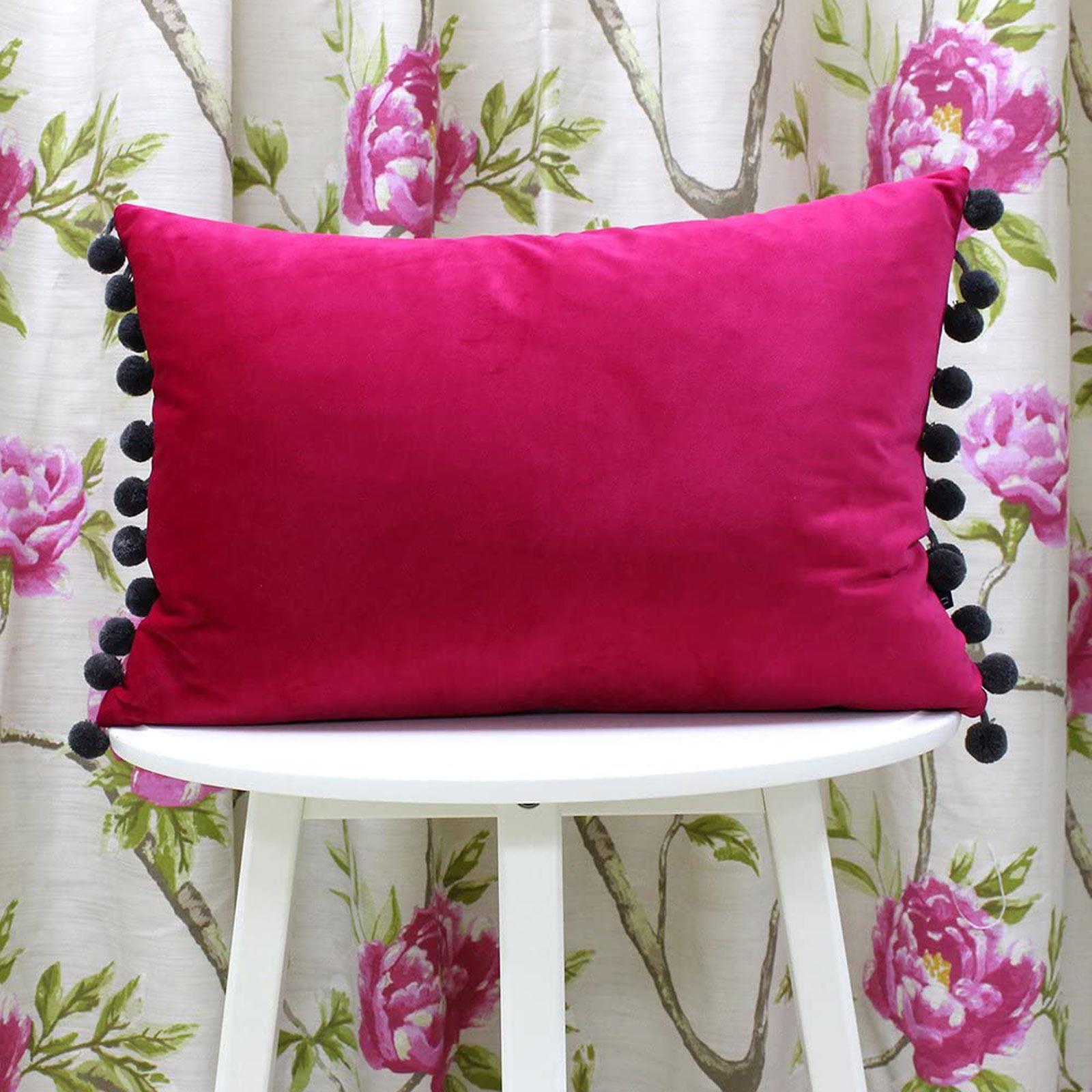 Fiesta Cushion Covers Velvet Pom Poms Trim Boudoir Cushions Cover by