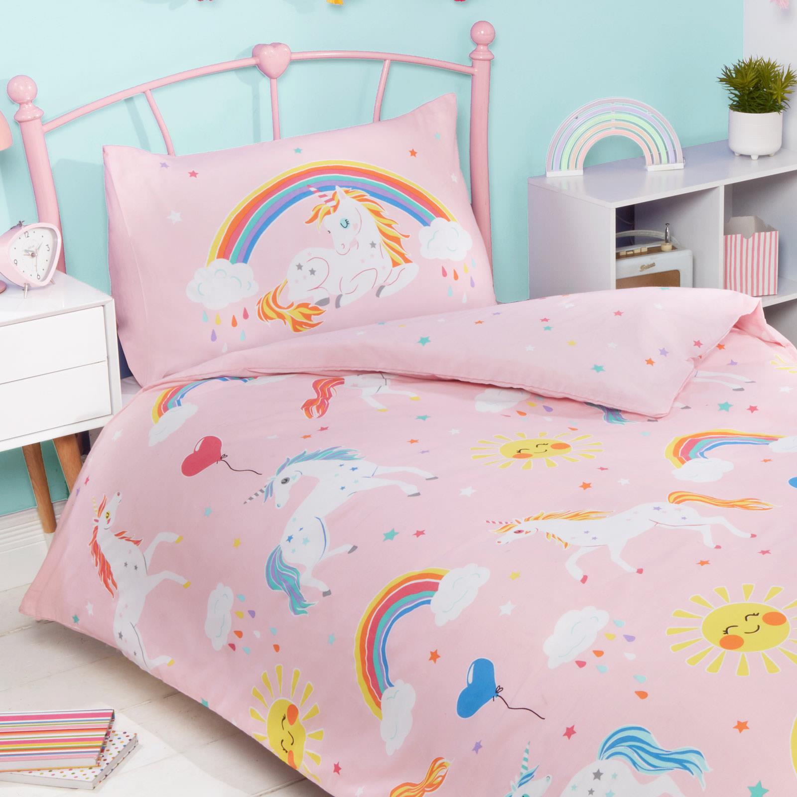 Pink Duvet Covers Glow in the Dark Unicorns Rainbows Kids Quilt Cover Bed Set Pink Duvet Covers Glow in the Dark Unicorns Rainbows Kids Quilt Cover Bed Set
