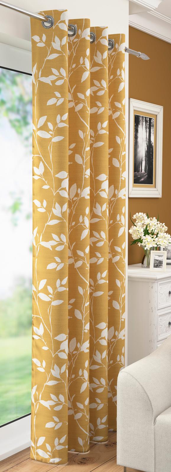 Voile Curtain Panels Yellow Ochre Laurel Eyelet Ring Top Sheer Curtains