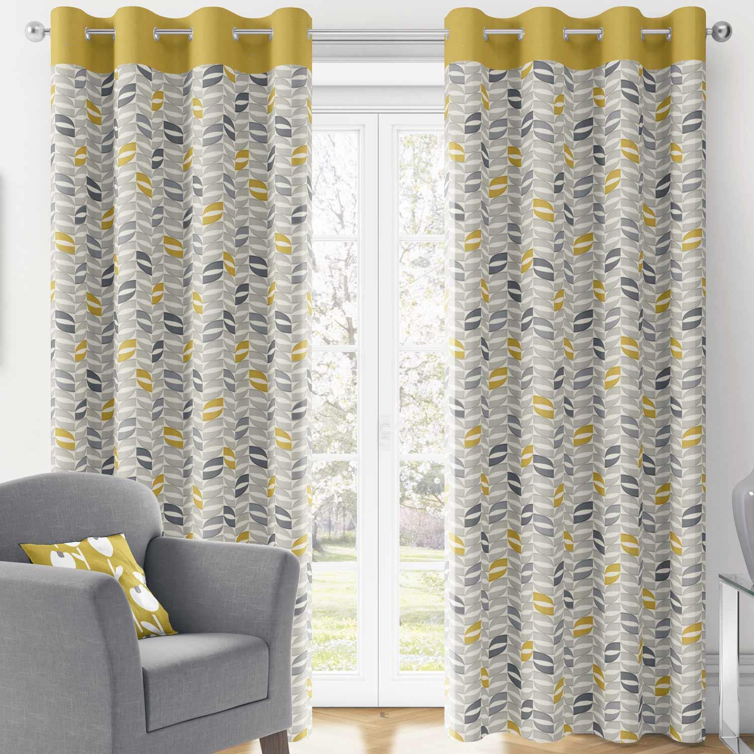 Mustard Eyelet Curtain Pairs Yellow Ochre Ring Top Lined Ready Made