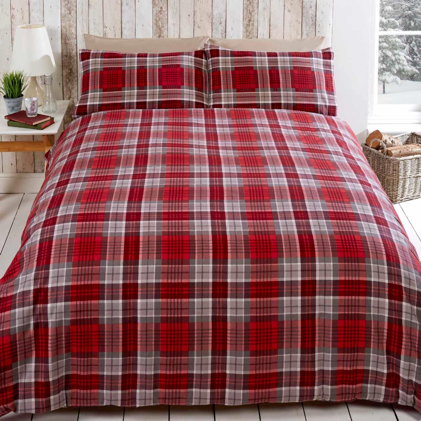 Red Duvet Covers Stag Tartan Flannelette Brushed Cotton Quilt Cover
