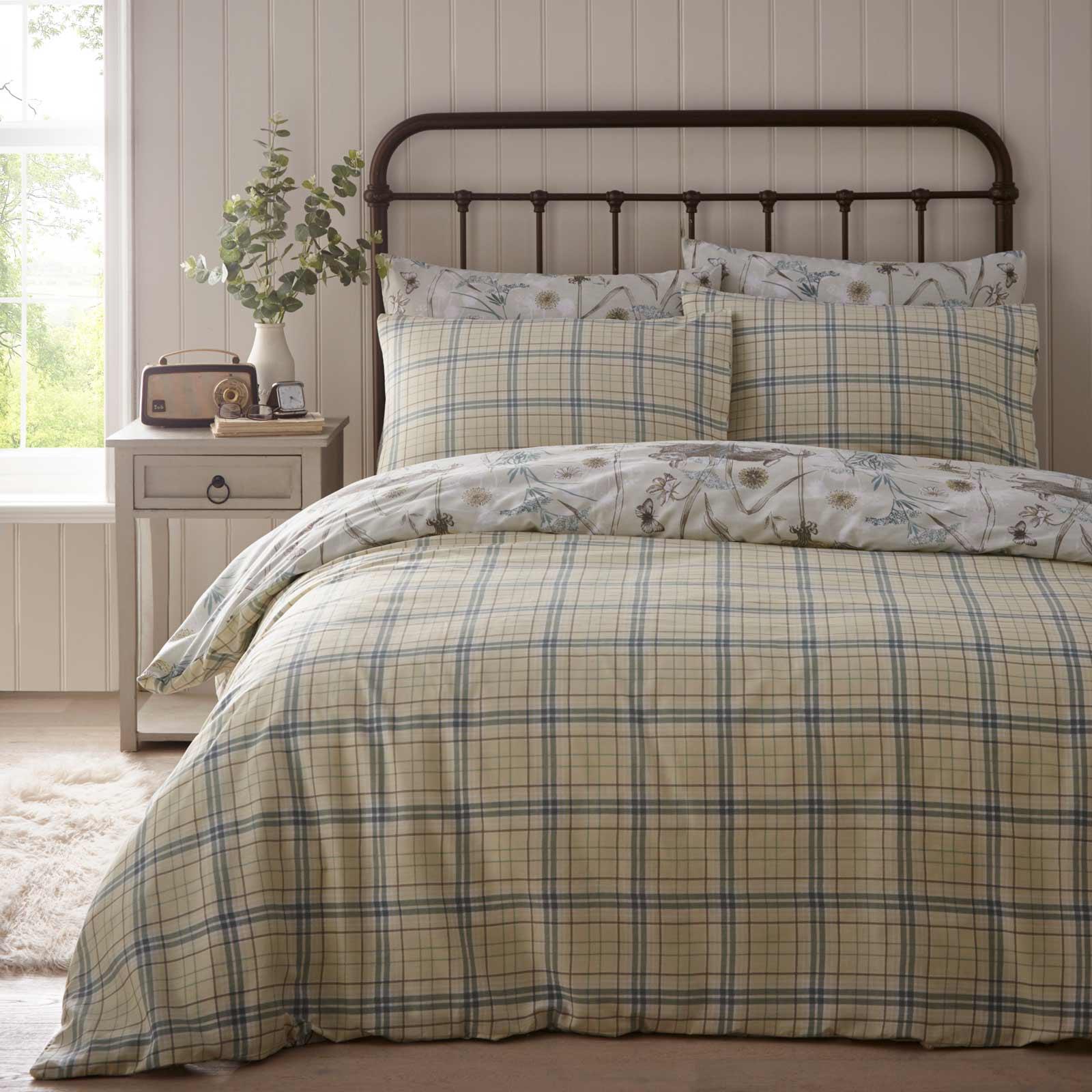 Green Duvet Covers Rabbit Meadow Tartan Check Reversible Quilt Cover