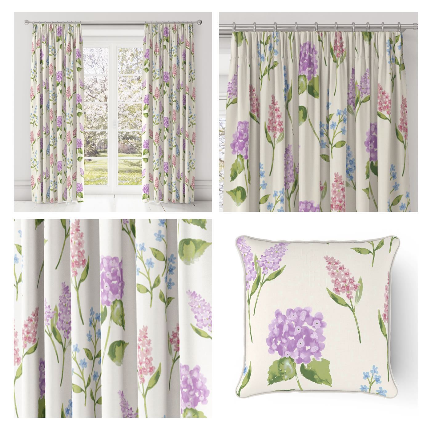 Lilac Floral Curtains Pink Luxury Ready Made 3 Pencil Pleat