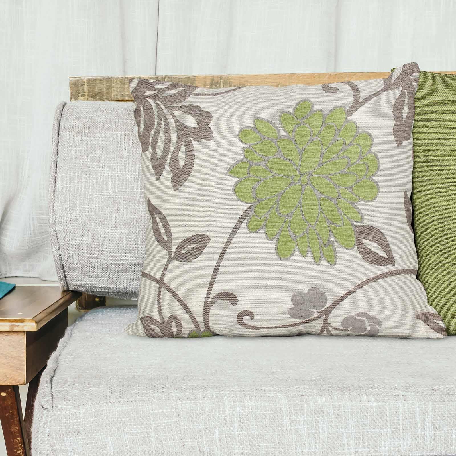 Green Lime Natural Cream Cushion Covers 18" x 18" (45cm x 45cm) Cover