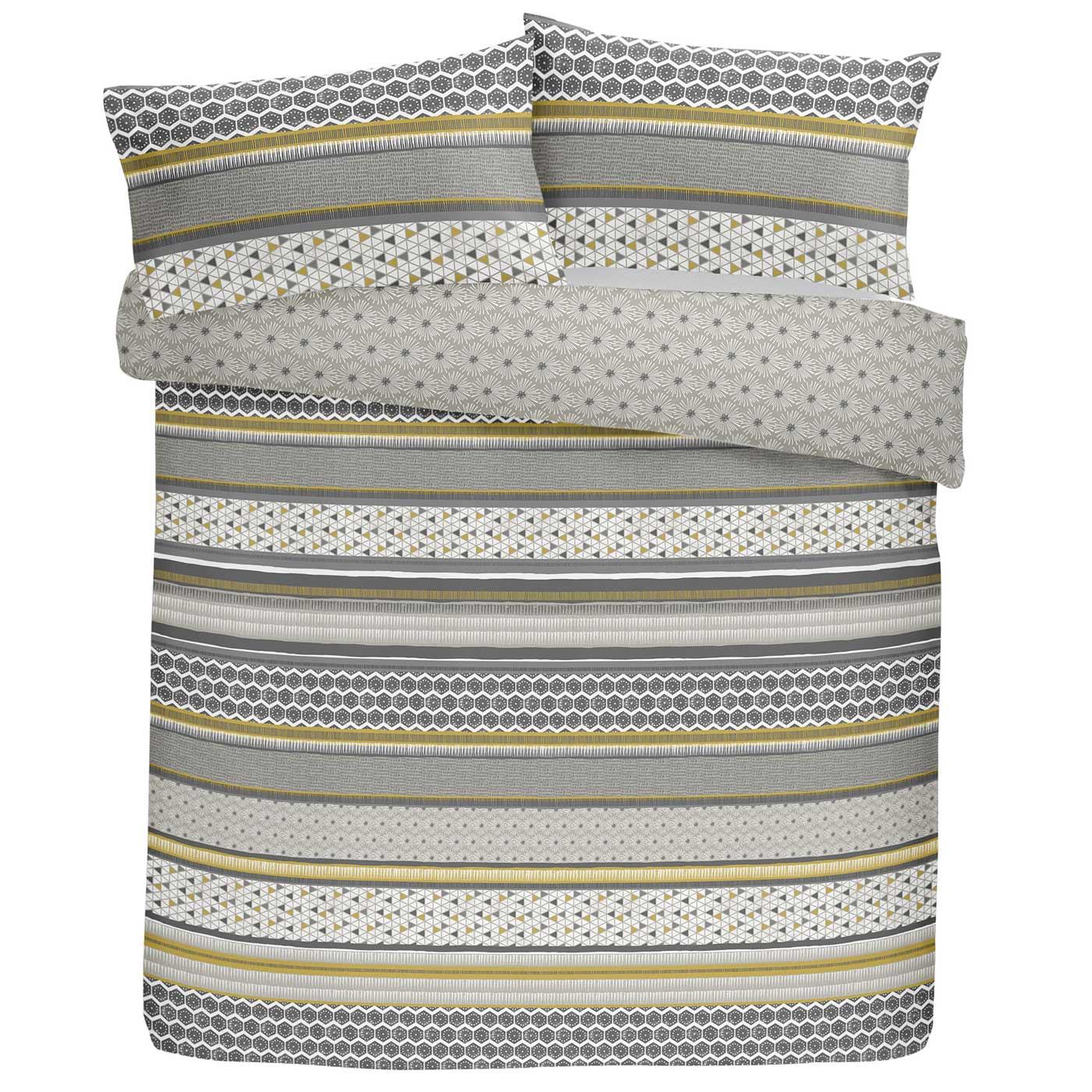 Ochre Duvet Covers Geometric Reversible Modern Grey Quilt Cover Bedding