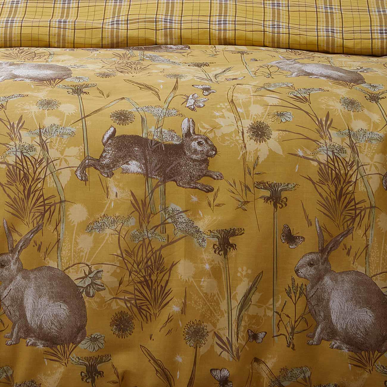 Ochre Duvet Covers Rabbit Tartan Check Reversible Yellow Quilt Cover