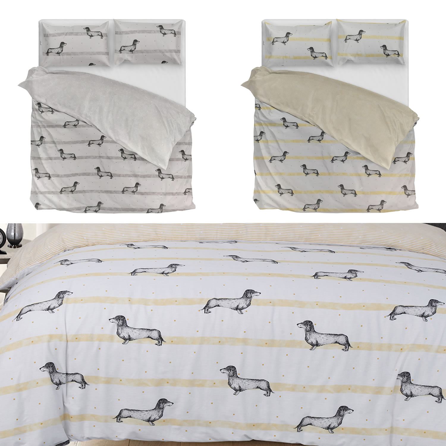 Duvet Covers Sausage Dog Daschund Print Easy Care Quilt Bedding Sets