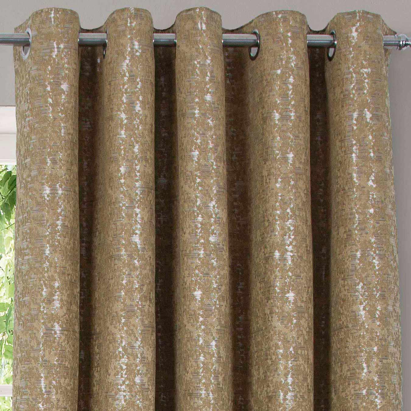 Gold Eyelet Curtains Metallic Jacquard Ready Made Lined Ring Top