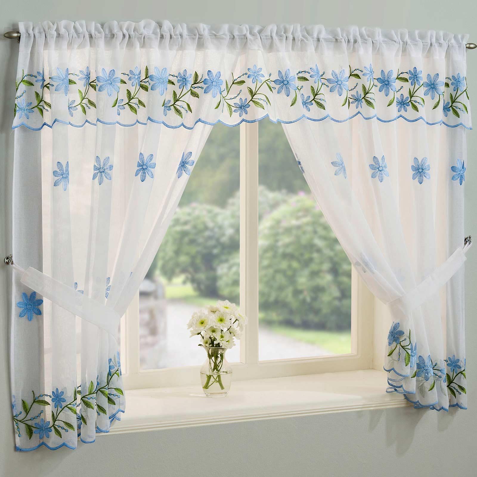 FLORAL CURTAIN SET Daisy Complete Window Ready Made Embroidered Lace