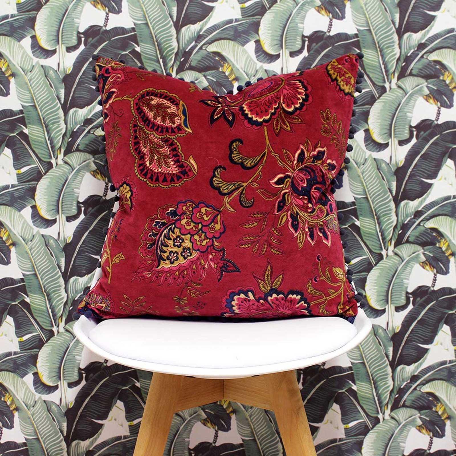 Velvet Cushion Cover Malisa Indian Floral Covers 20" x 20" by Riva