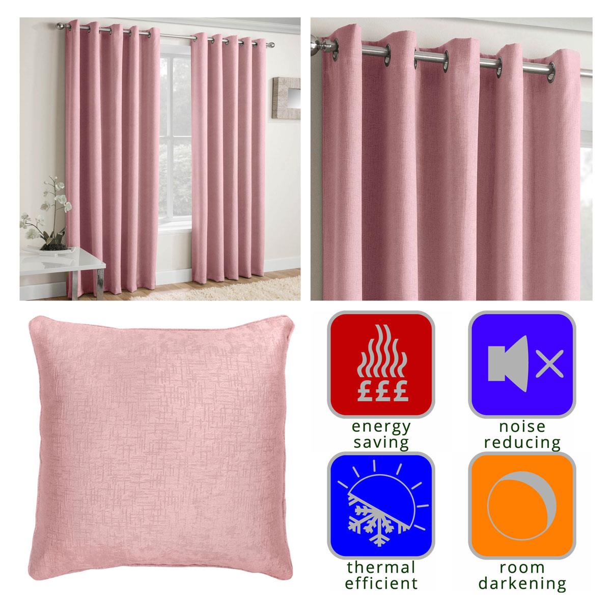 Eyelet Curtains Pink Thermal Block-Out Ready Made Ring Top Curtain Pairs UK