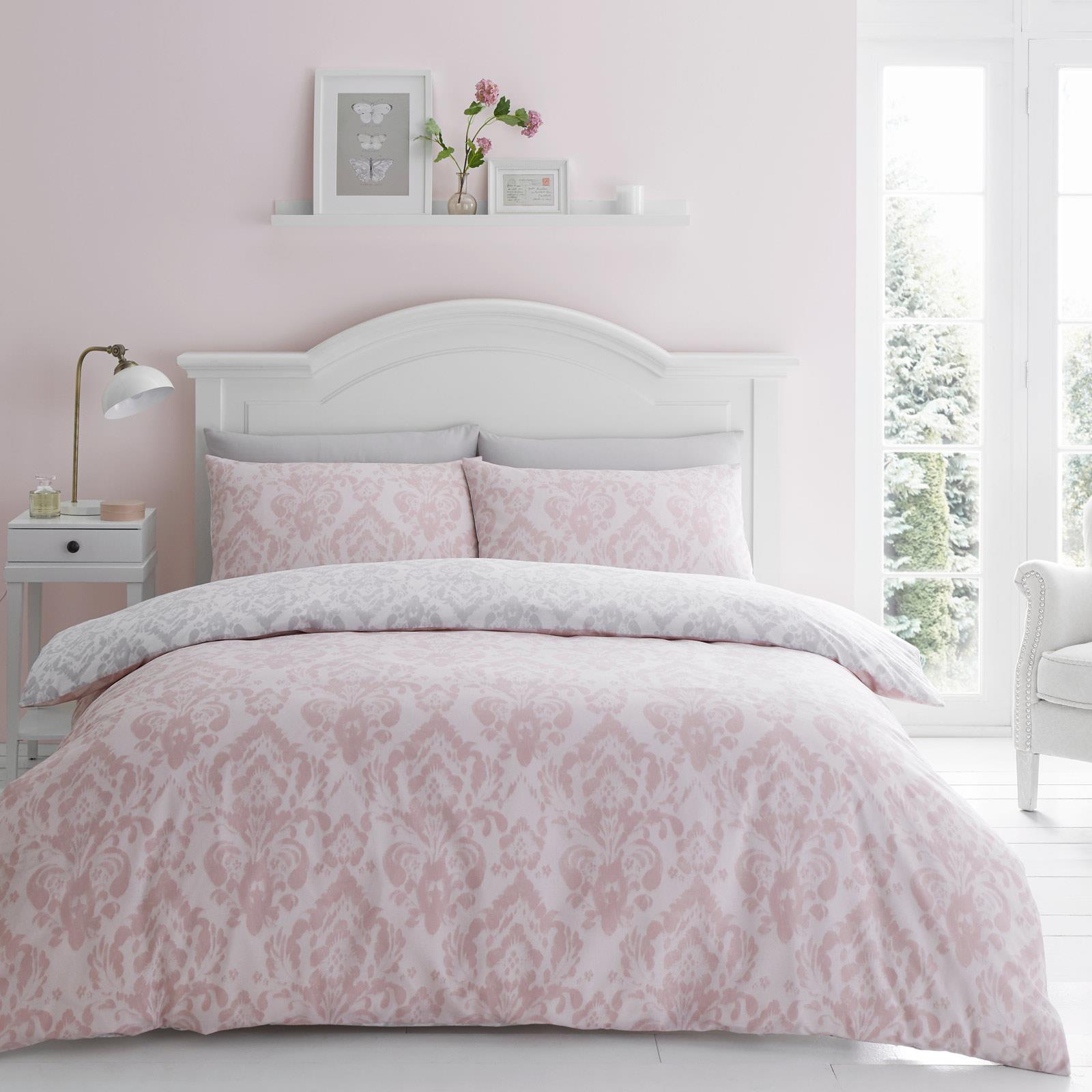 Catherine Lansfield Damask Blush Duvet Covers Pink Grey Quilt Cover