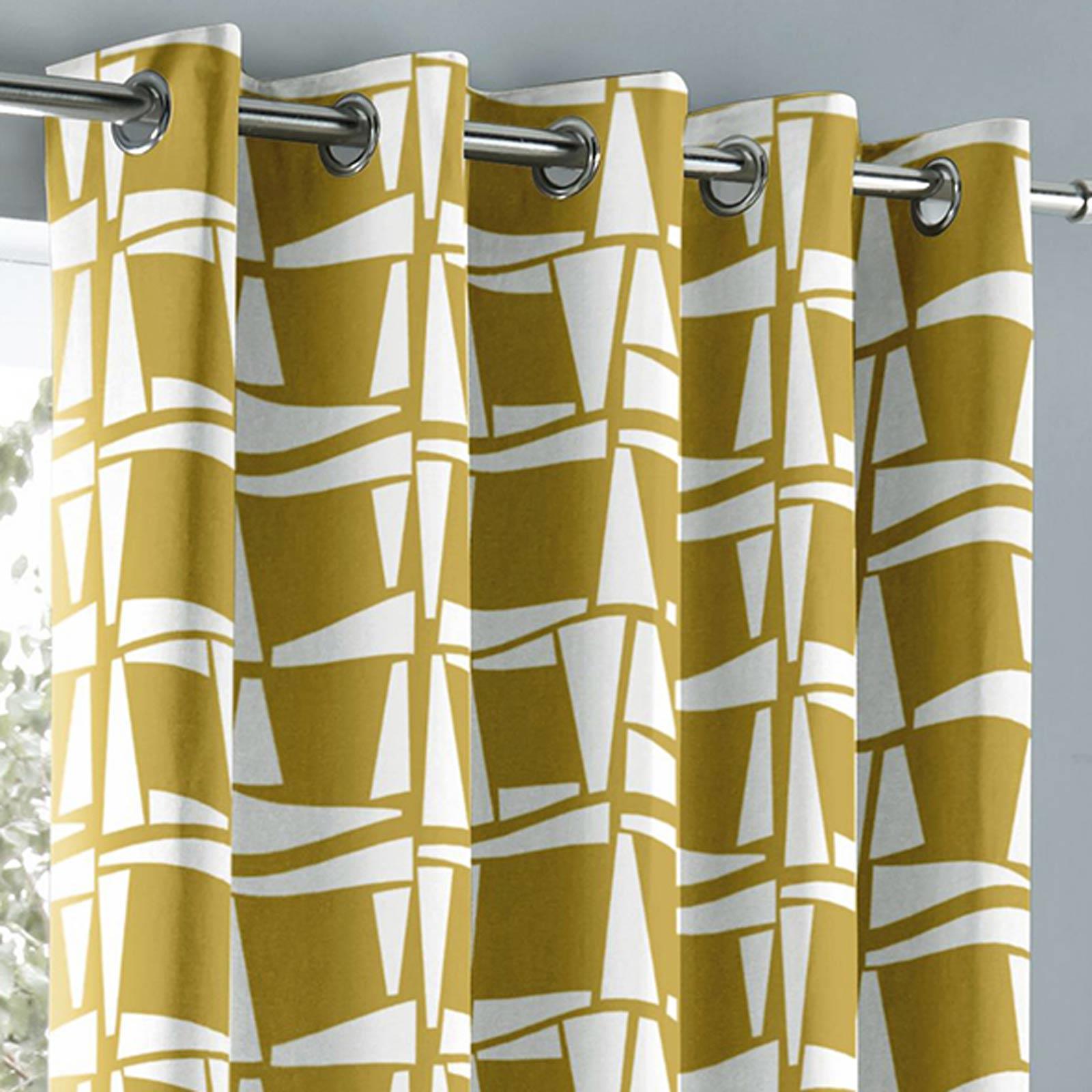 Mustard Eyelet Curtain Pairs Yellow Ochre Ring Top Lined Ready Made Curtains eBay