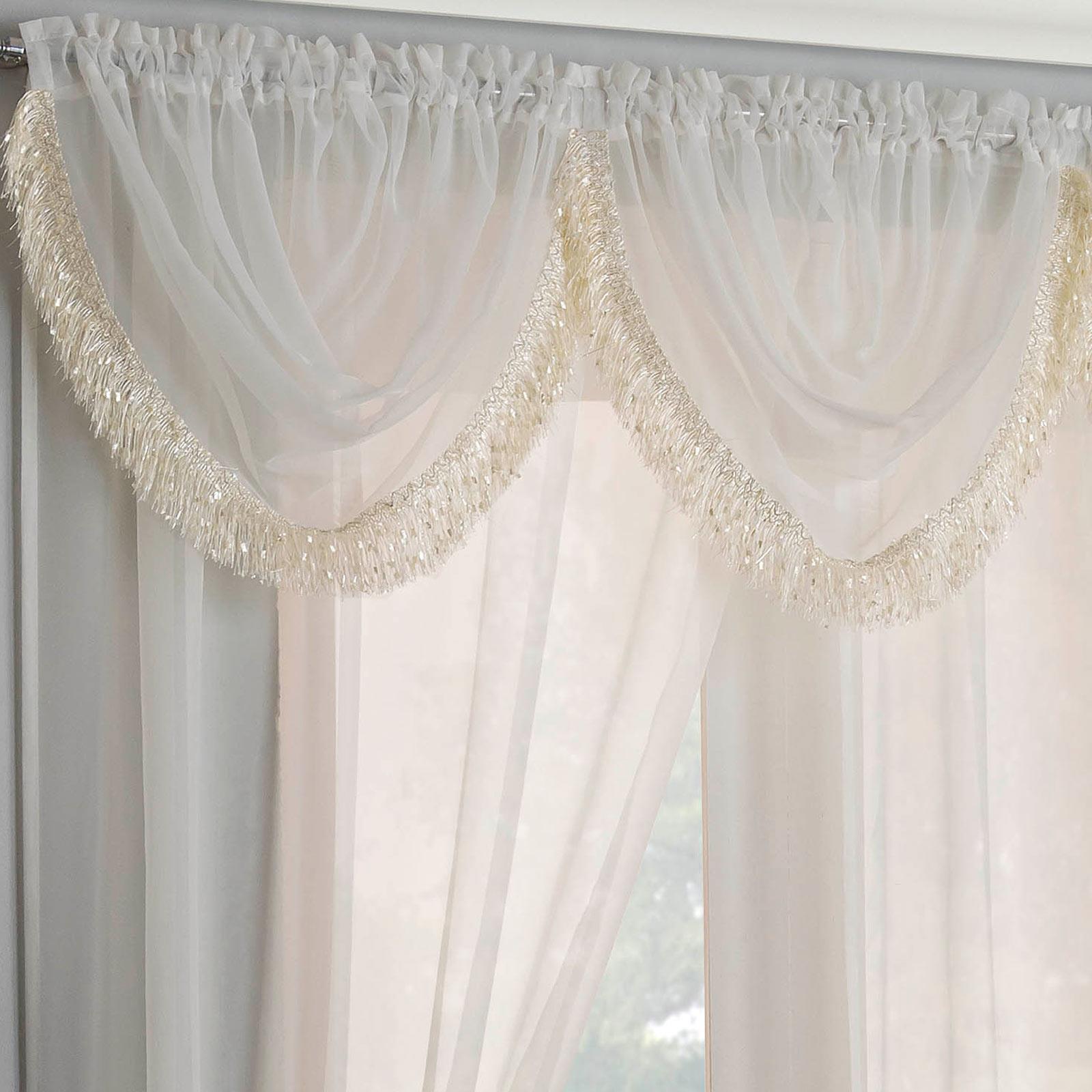 Fringed Voile Swags Savannah Sparkle Tassel Trim Bling Valance Pelmet Curtains Fringed Voile Swags Savannah Sparkle Tassel Trim Bling Valance Pelmet Curtains