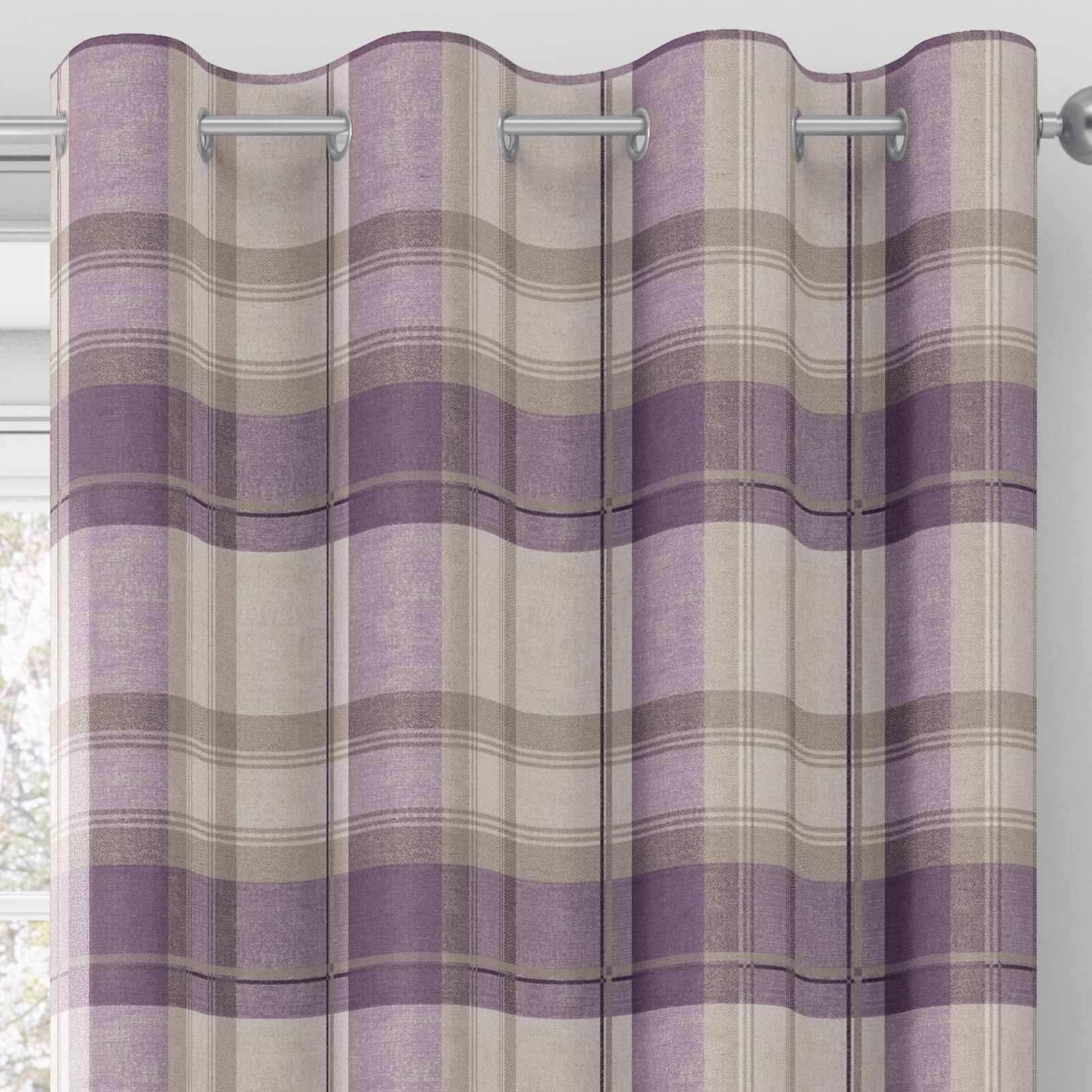 Plum Purple Curtains Balmoral Tartan Check Lined Eyelet Ring Top