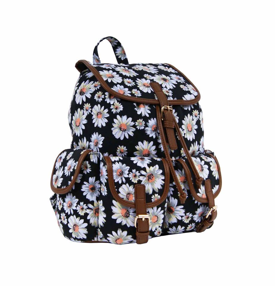 Ladies Canvas Printed Backpack Rucksack School College Gym Travel