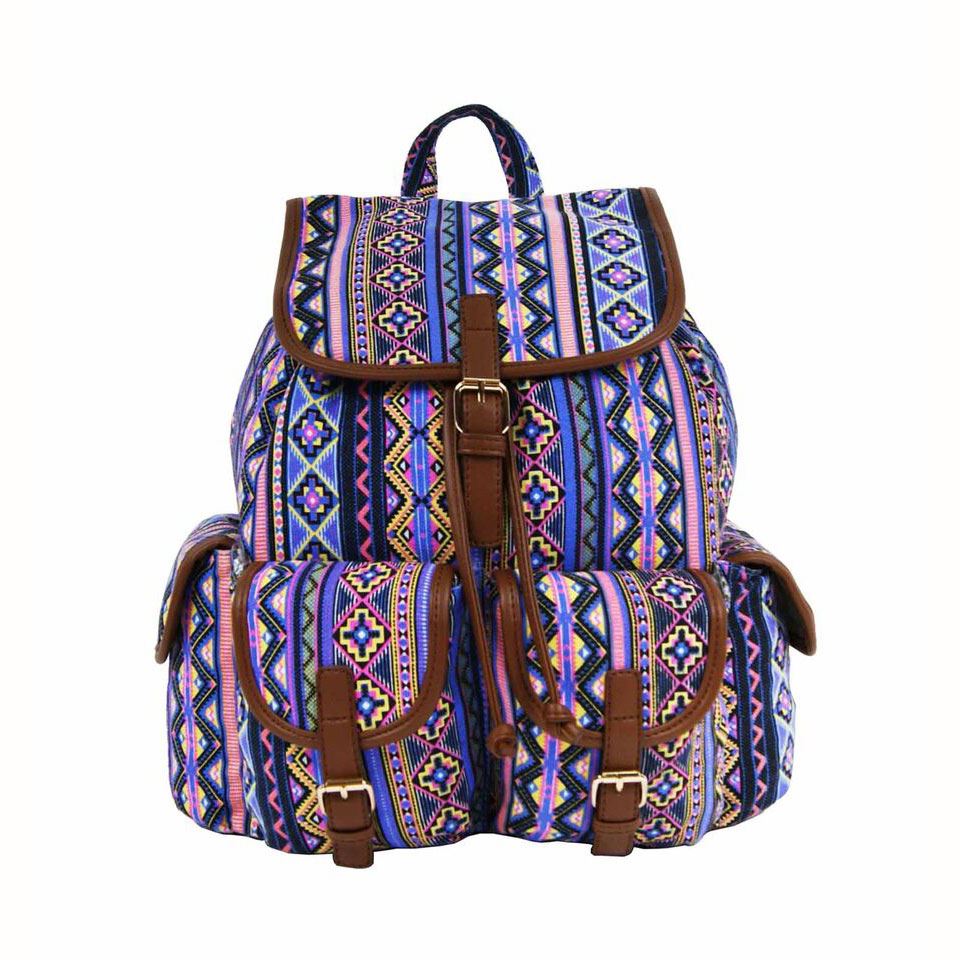 Ladies Canvas Printed Backpack Rucksack School College Gym Travel