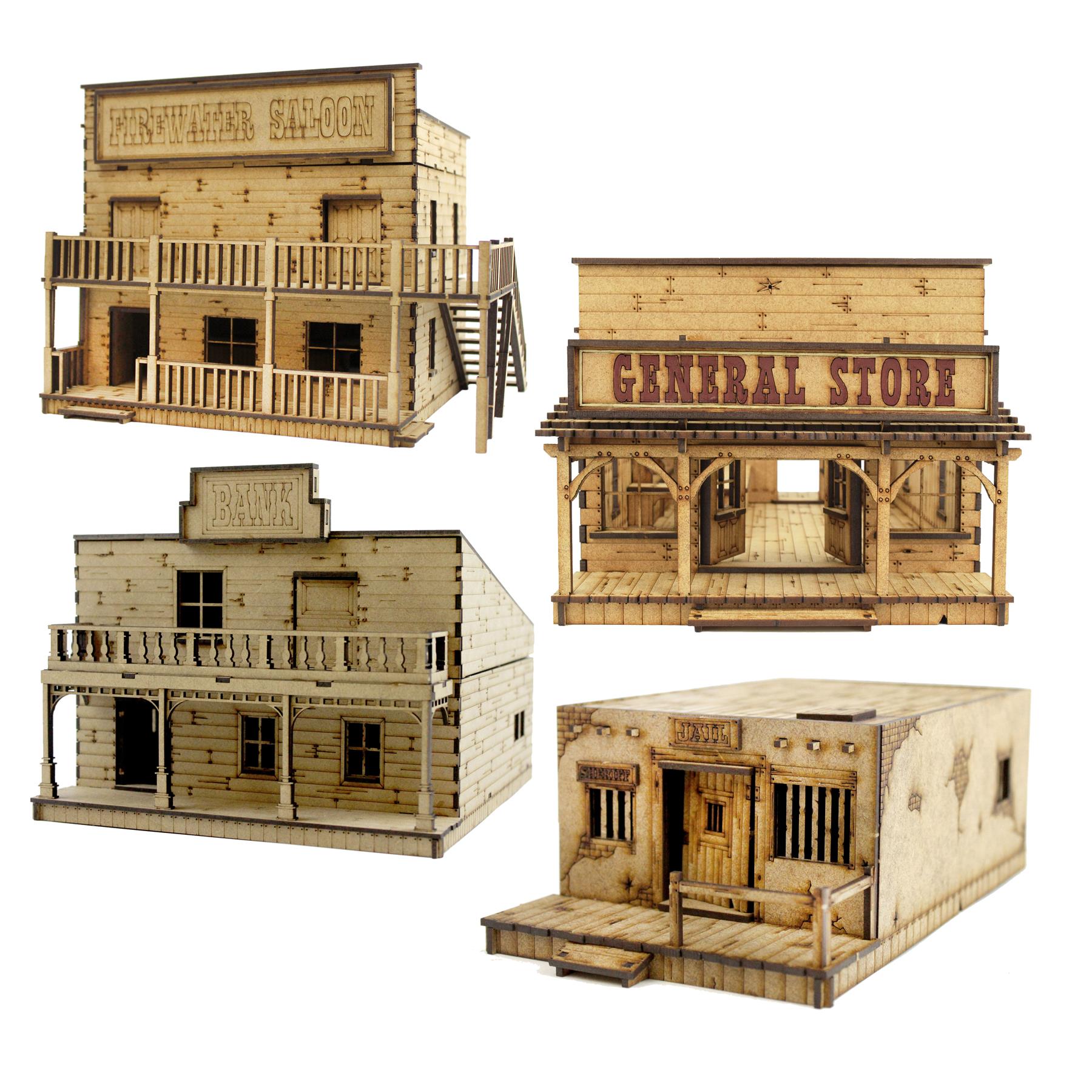 Wild West Buildings | Set of 4 | Tabletop Wargaming Scenery