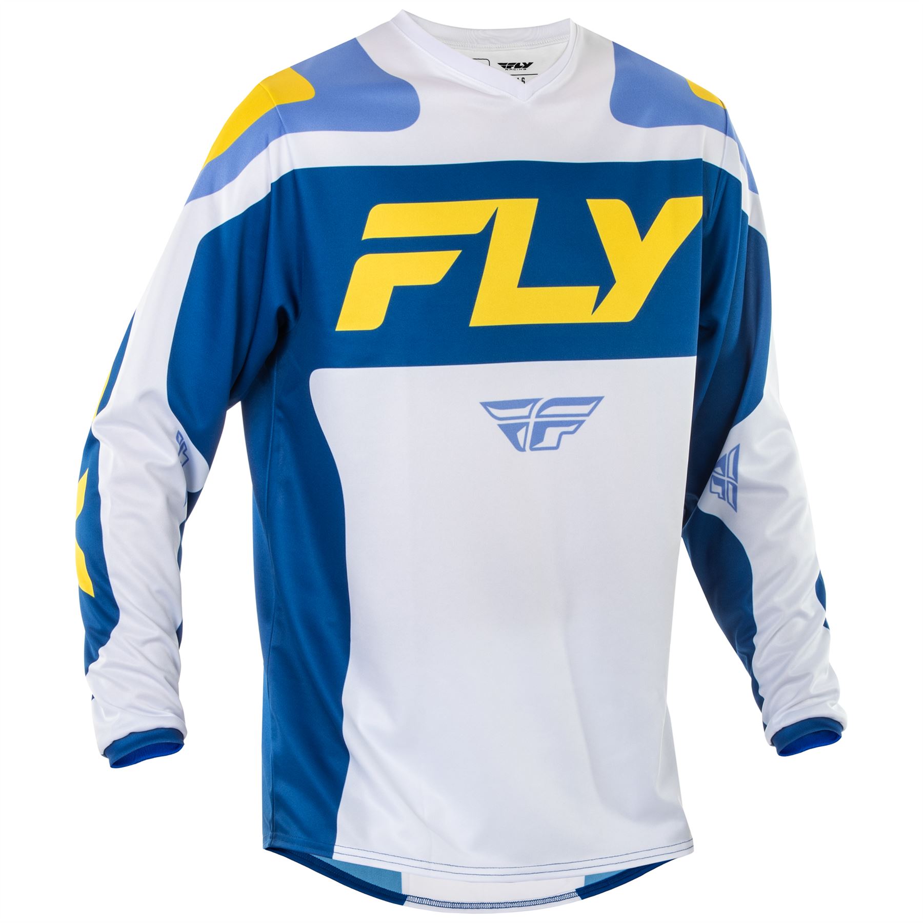 Fly Racing 2025 F-16 Motocross Jersey White Dark Blue Yellow MX