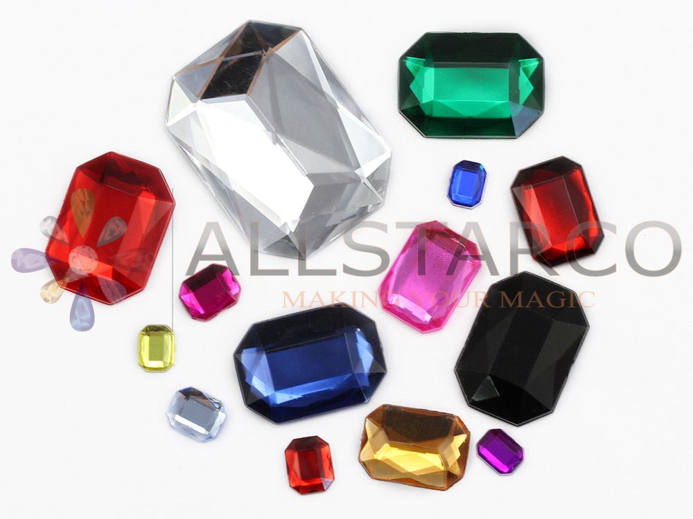 25x18mm Jet Black A11 Flat Back Octagon Acrylic Gemstones - 15 PCS