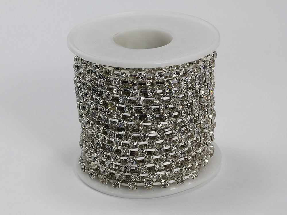 2.5mm SS8 Silver Quality Rhinestone Cup Chain - 1 Roll