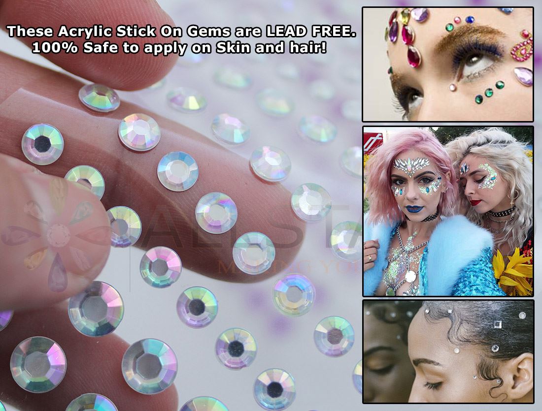 Self Adhesive Acrylic Rhinestones 3 Sizes Face Stick On Hair Gems Craft 480PCS - Picture 33 of 110