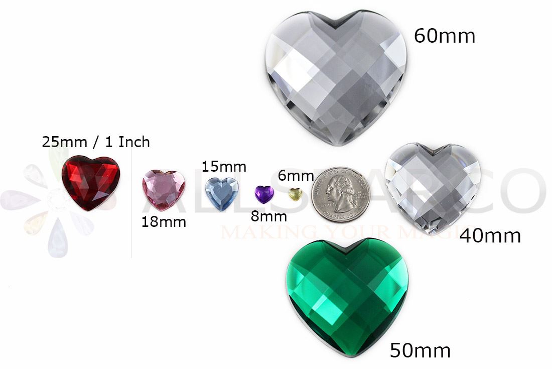 60mm Large Heart Acrylic Flat Back Rhinestones Cosplay Props Plastic Gems 2PCS