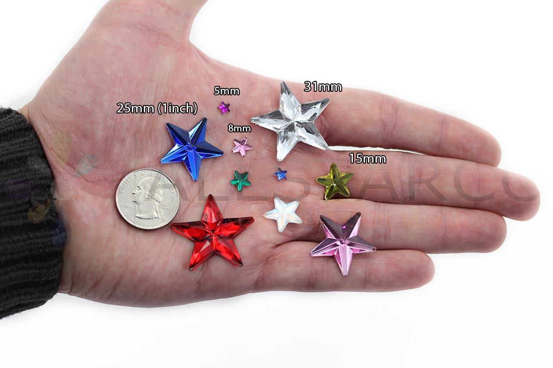 31mm Large Star Rhinestones Embelishments Flat Back Acrylic Plastic Gems 6Pcs - Picture 6 of 16