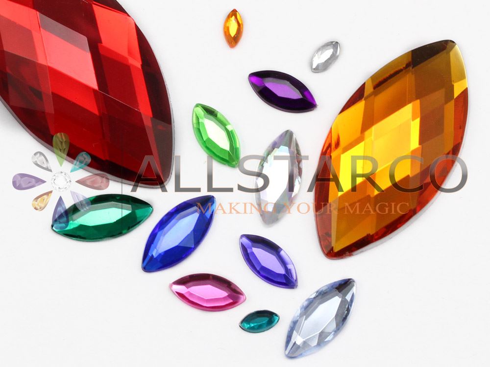 20x9mm Flat Back Navette Acrylic Rhinestone Plastic Face Gems Party Craft 25Pcs - Picture 30 of 48