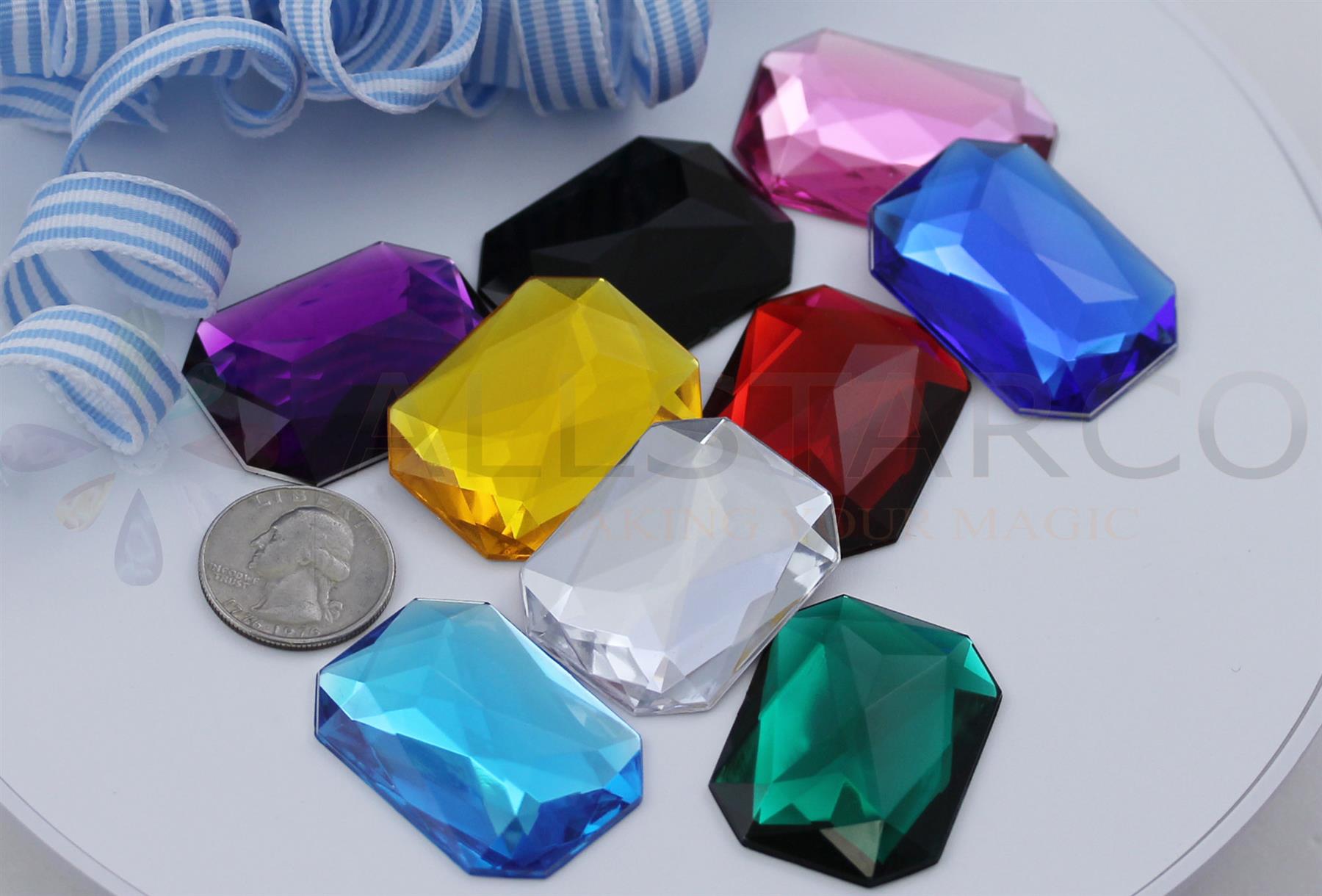 Gemas octágonas acrílicas traseras planas 40X30 mm pedrería joyas artesanales - 4 piezas - Imagen 42 de 51