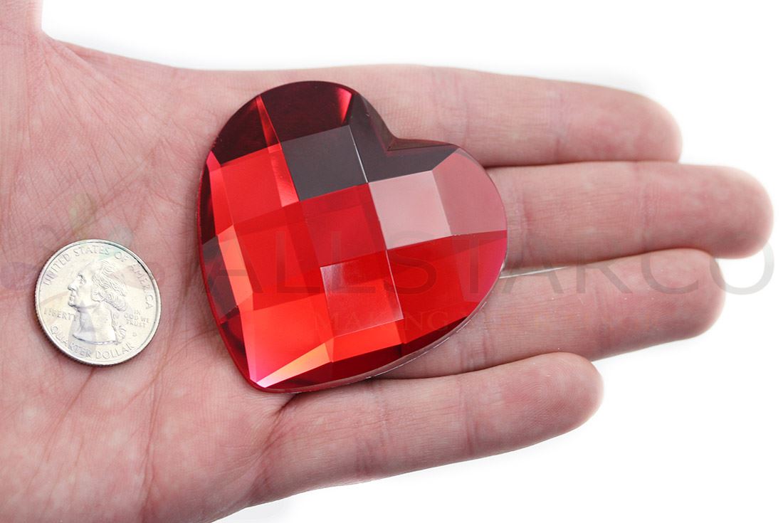 60mm Large Heart Acrylic Flat Back Rhinestones Cosplay Props Plastic Gems 2PCS