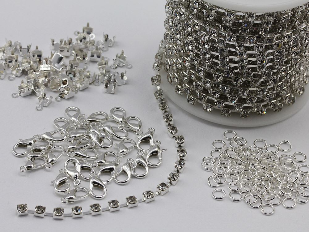 2.5mm SS8 Silver Quality Rhinestone Cup Chain - 1 Roll