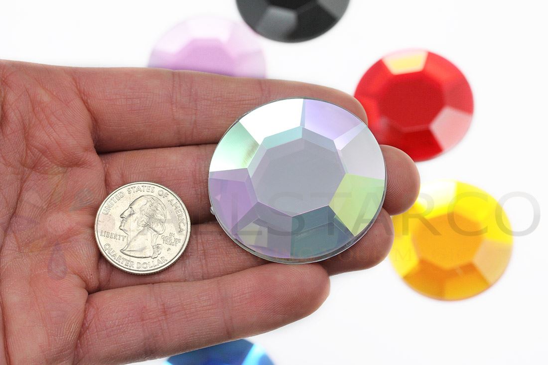45mm Grande Acrilico Fondo Piatto Strass Costume Cosplay Abbellimento Artigianato 2pz - Foto 10 di 41