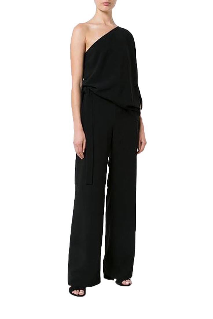 Halston - Asymmetrical Sleeve Wide Leg Jumpsuit - Black | eBay