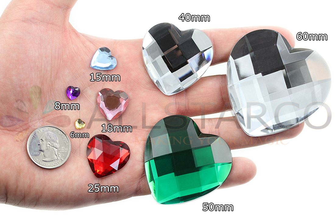 60mm Large Heart Acrylic Flat Back Rhinestones Cosplay Props Plastic Gems 2PCS