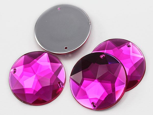 32mm Pink Fuchsia H108 Round Flat Back Sew On Gems For Craft, 5 PCS