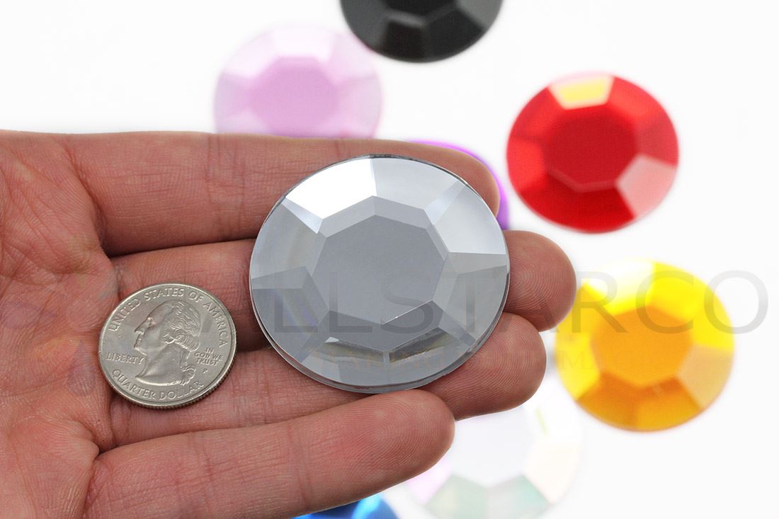 45mm Grande Acrilico Fondo Piatto Strass Costume Cosplay Abbellimento Artigianato 2pz - Foto 14 di 41