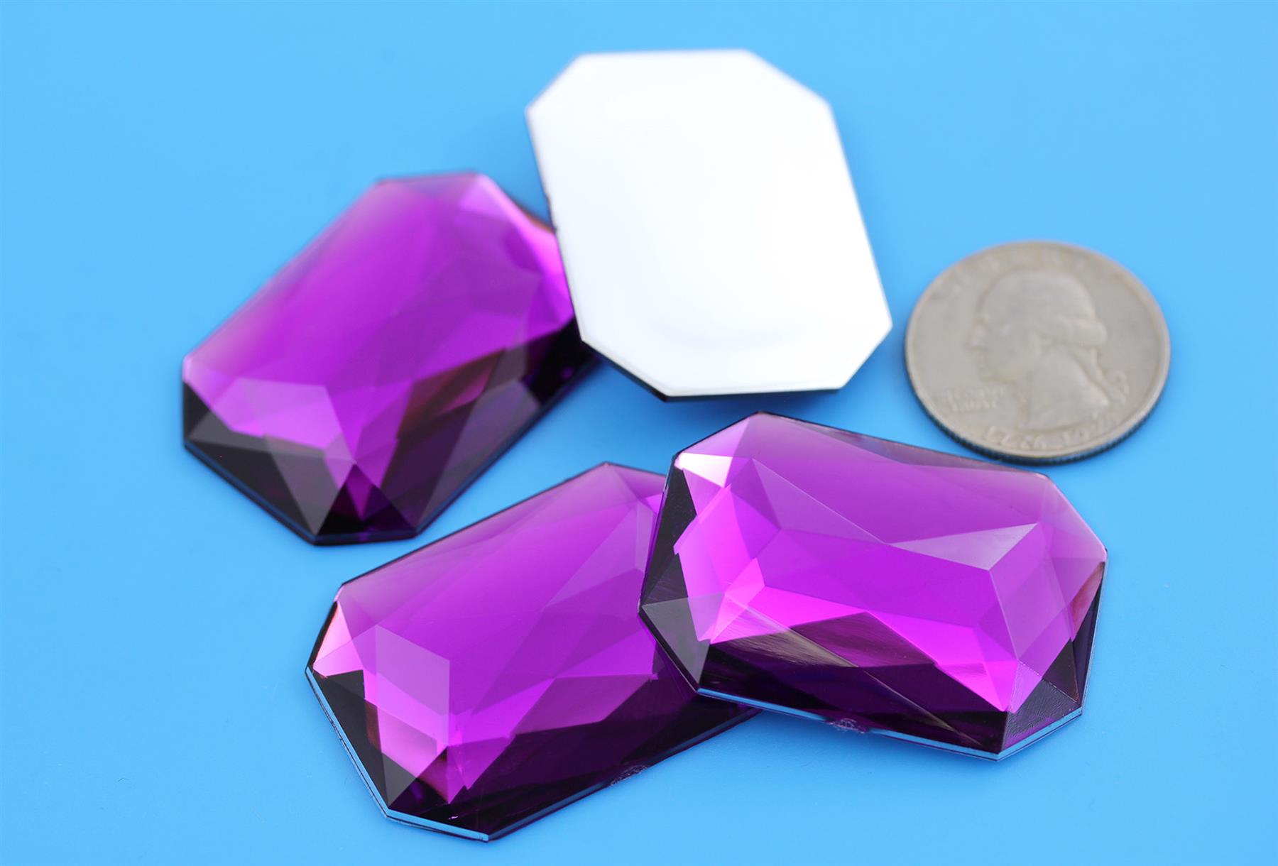 Gemas octágonas acrílicas traseras planas 40X30 mm pedrería joyas artesanales - 4 piezas - Imagen 45 de 51