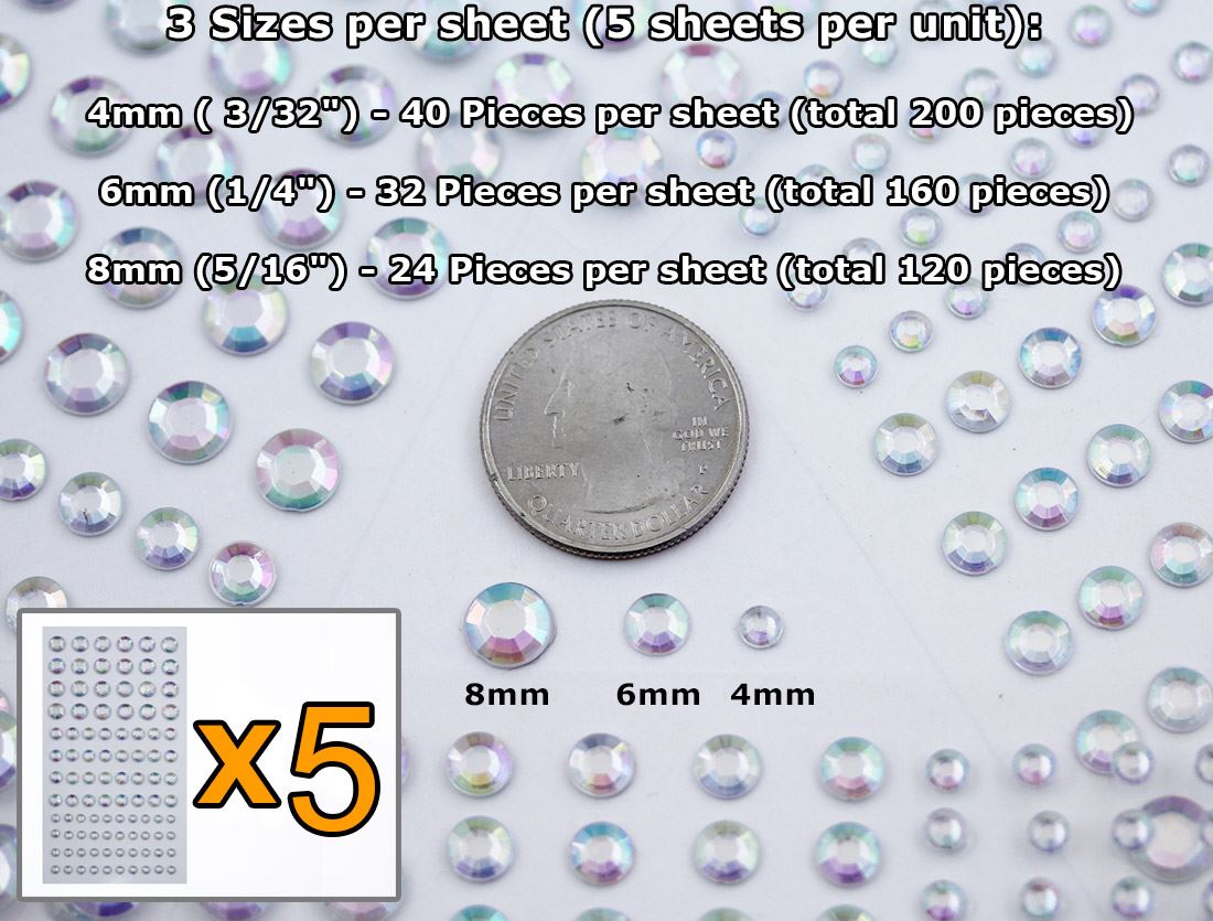 Self Adhesive Acrylic Rhinestones 3 Sizes Face Stick On Hair Gems Craft 480PCS - Picture 31 of 110